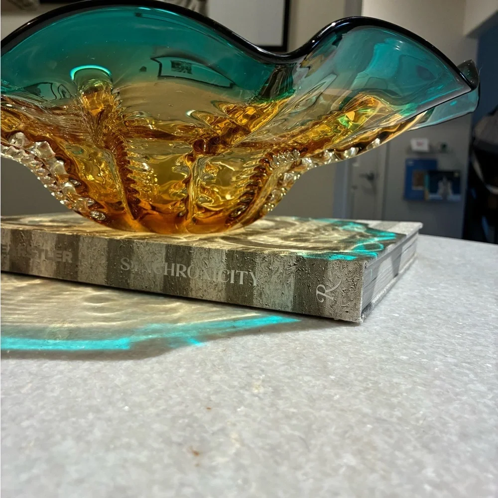 VINTAGE Venetian Murano glass Centerpiece bowl 1970s Sommerso Freeform Flower